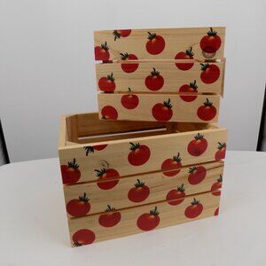 Ashland Small Wood Crate Storage Box Italian Kitchen Tomato Pattern 2 Sizes New
